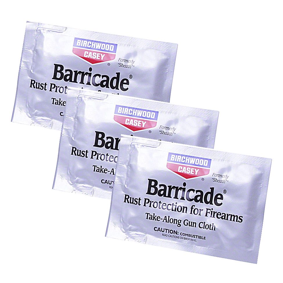 Birchwood Casey Barricade - field take along gun cleaning wipes rust protection - 3 pack - official Birchwood Casey stockist