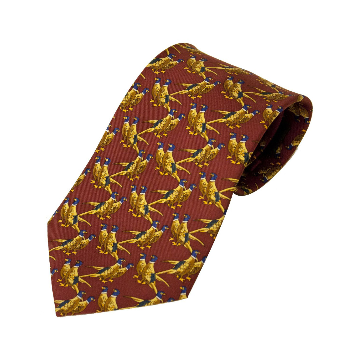 Bisley Pheasants Solid Red 100% Silk Tie - Shooting and hunting - Handmade - official  stockist